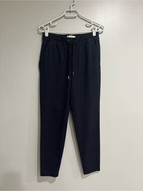 Navy Pinstripe Drawstring Pants